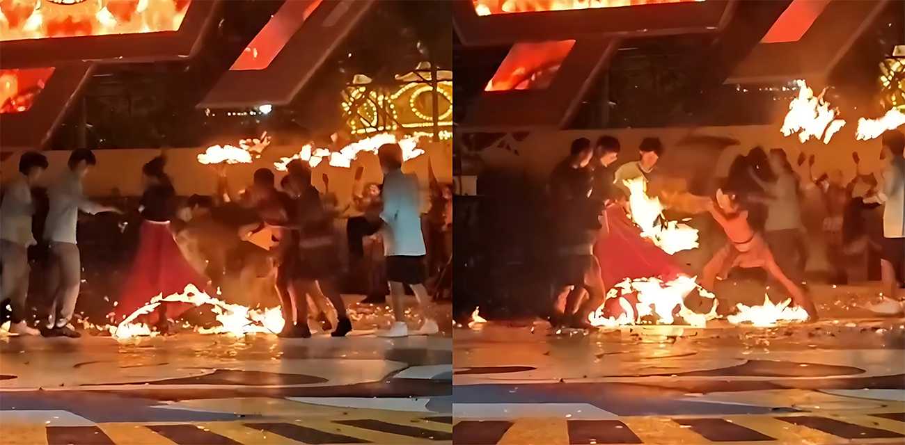 徐州乐园火裙舞事故 女演员红裙被大风点着烧成半截 哭喊狂奔满台跑！