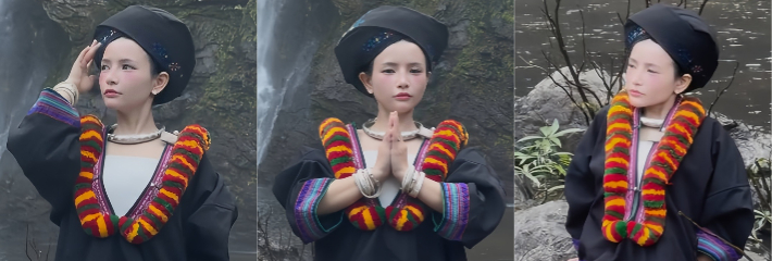 求瓜 贵州苗族瀑布女孩火爆全网 上身民族盛装绣花黑衣 下身极短丁字裤露雪白大腿
