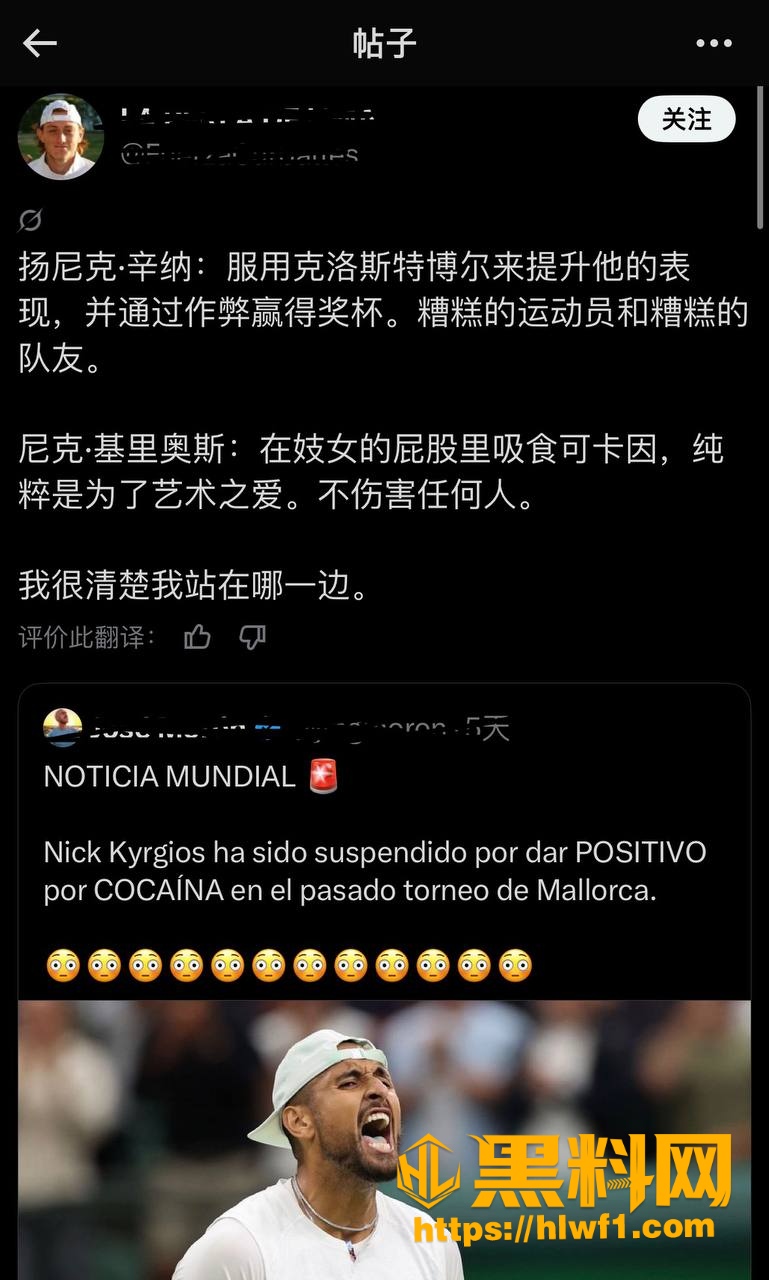 网球坏小子 克耶戈斯 药检呈阳性 伤病迎来职业生涯末日 嗑药嫖娼嗨翻天 辛纳为奖杯作弊 他为乐子上瘾 这波谁更艺术？