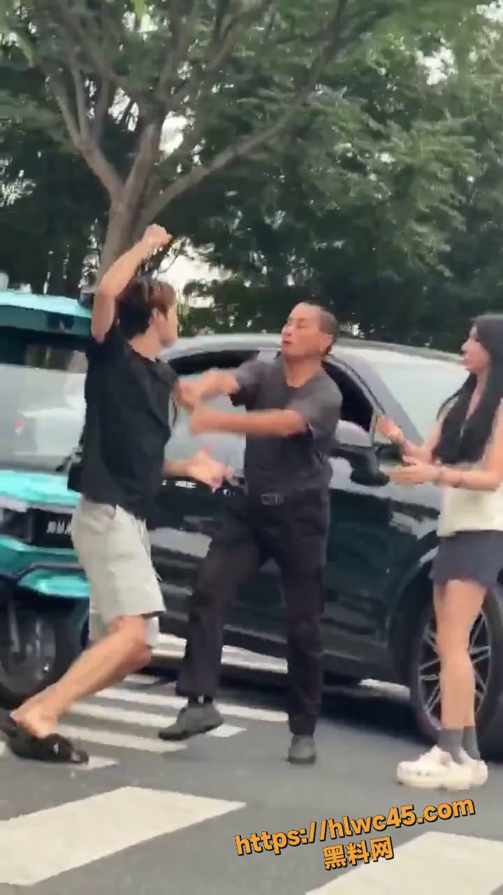 保时捷年轻小伙车主 与骑电三轮大爷街头贴身肉搏 大爷一记勾腿KO年轻小伙