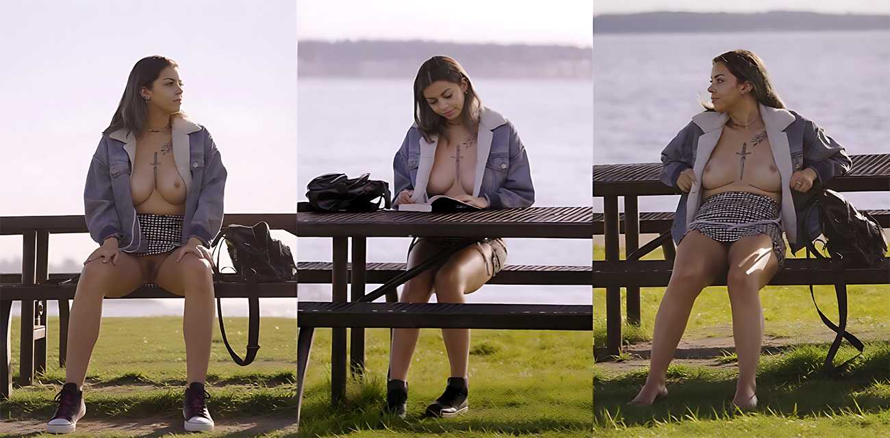 欧美大厂 BralessForever 乳钉纹身妹公园露出三点 画面堪比电影质感!