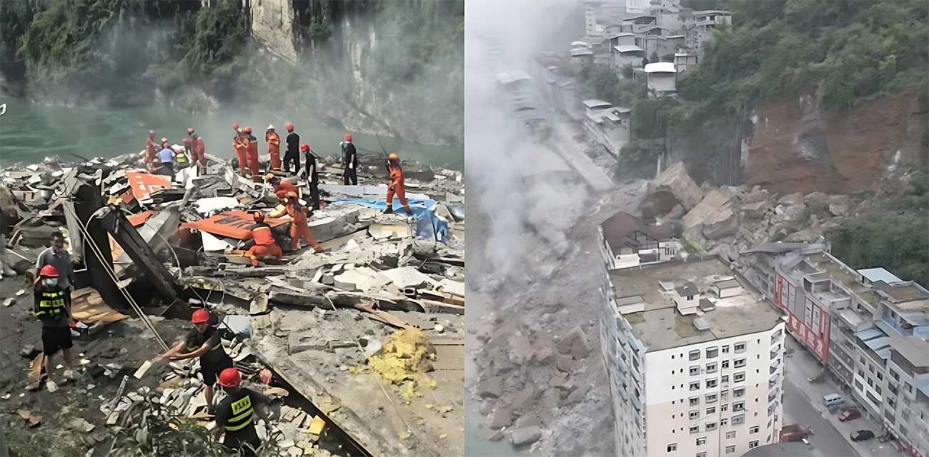 重庆彭水乌江三桥 山体突发垮塌 多栋民房被埋 救援力量集结展现人间大爱！