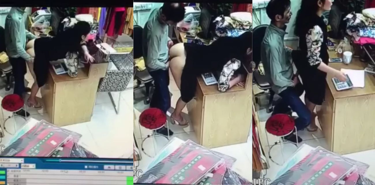 哈尔滨柜台门事件 老板与少妇售货员收银台无套啪啪 肥臀猛撞意外被顾客闯入