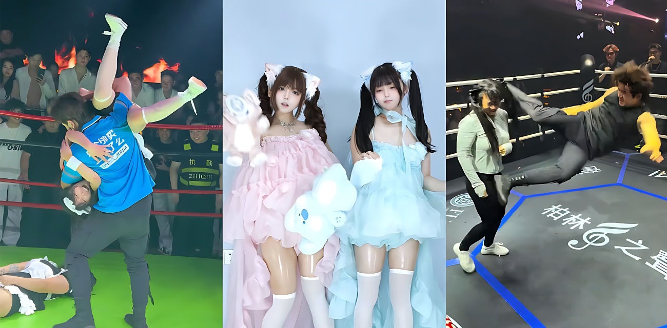 中国也有了自己的WWE 外卖小哥1V3暴打女团 策划真他妈是个天气才！