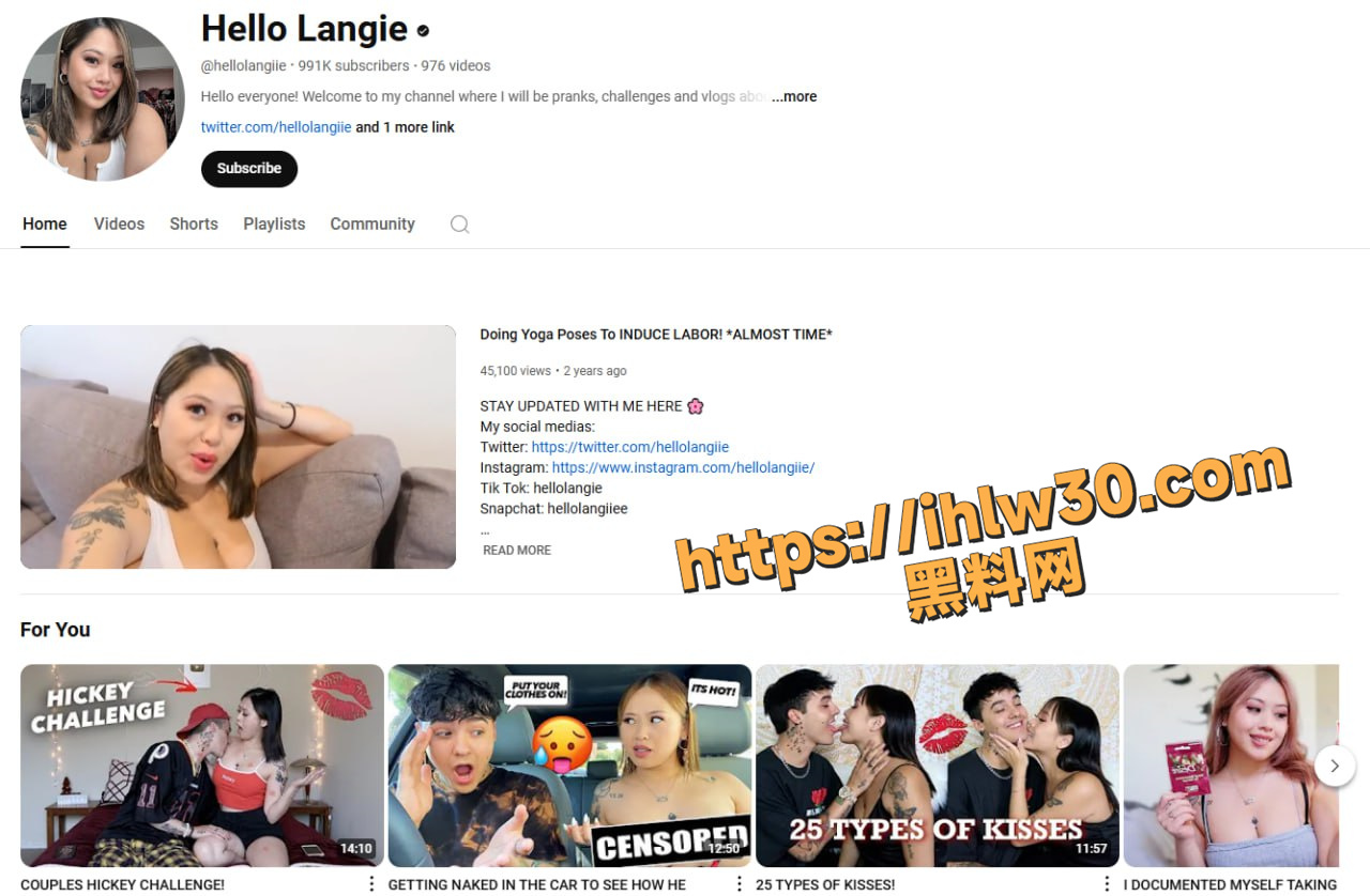 YouTube百万粉丝的美籍华裔博主 helloLangie 蜂腰螳螂腿大奶巨臀 百万粉丝博主竟也做起皮肉生意！