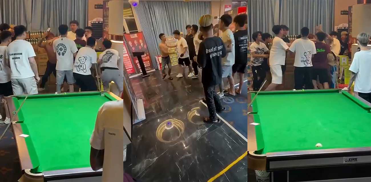 湖南永州道县 789台球室 上演大乱斗 精神小伙组团混战 持杆砸球互殴 招招要命！